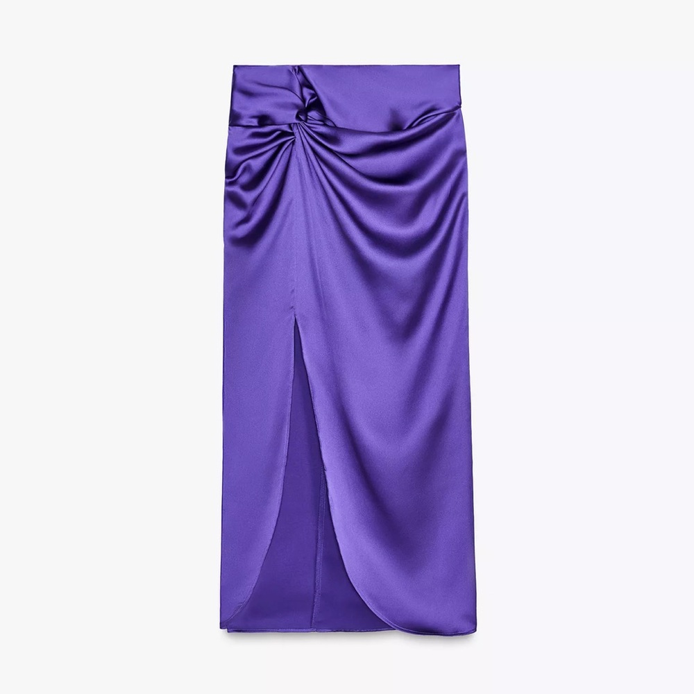 Zara Knotted Satin Effect Midi Skirt